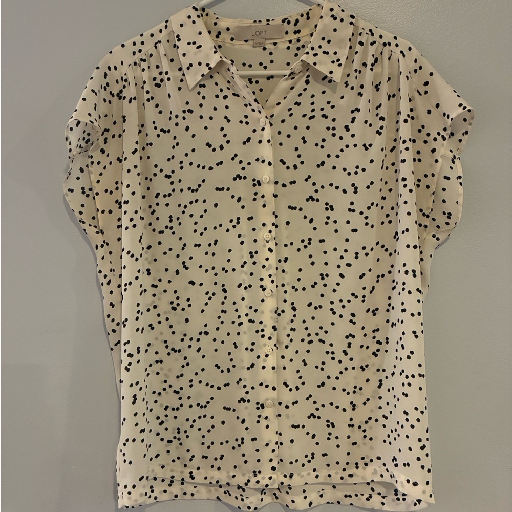LOFT Women's Cream Blouse with Black Dots